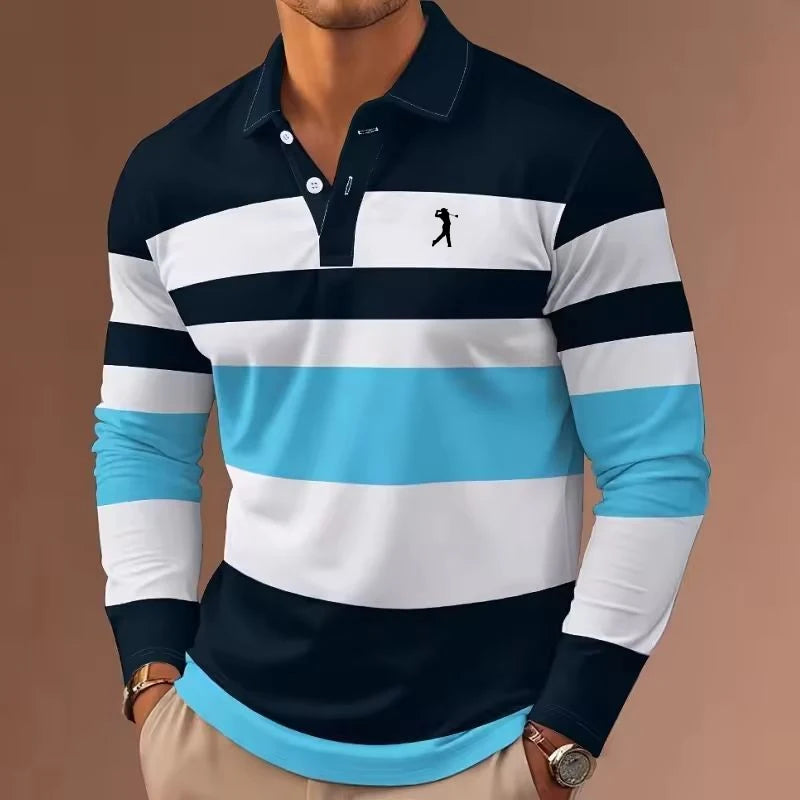 Men's Stripes Rugby Polo Long Sleeve Polo Shirts Collared Shirts Casual School Outdoor Athleisure 3D Print Spring Fall Winter
