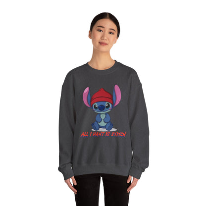 Stitch Cute Crewneck Sweatshirt — “All I Want Is Stitch” Cartoon Pullover