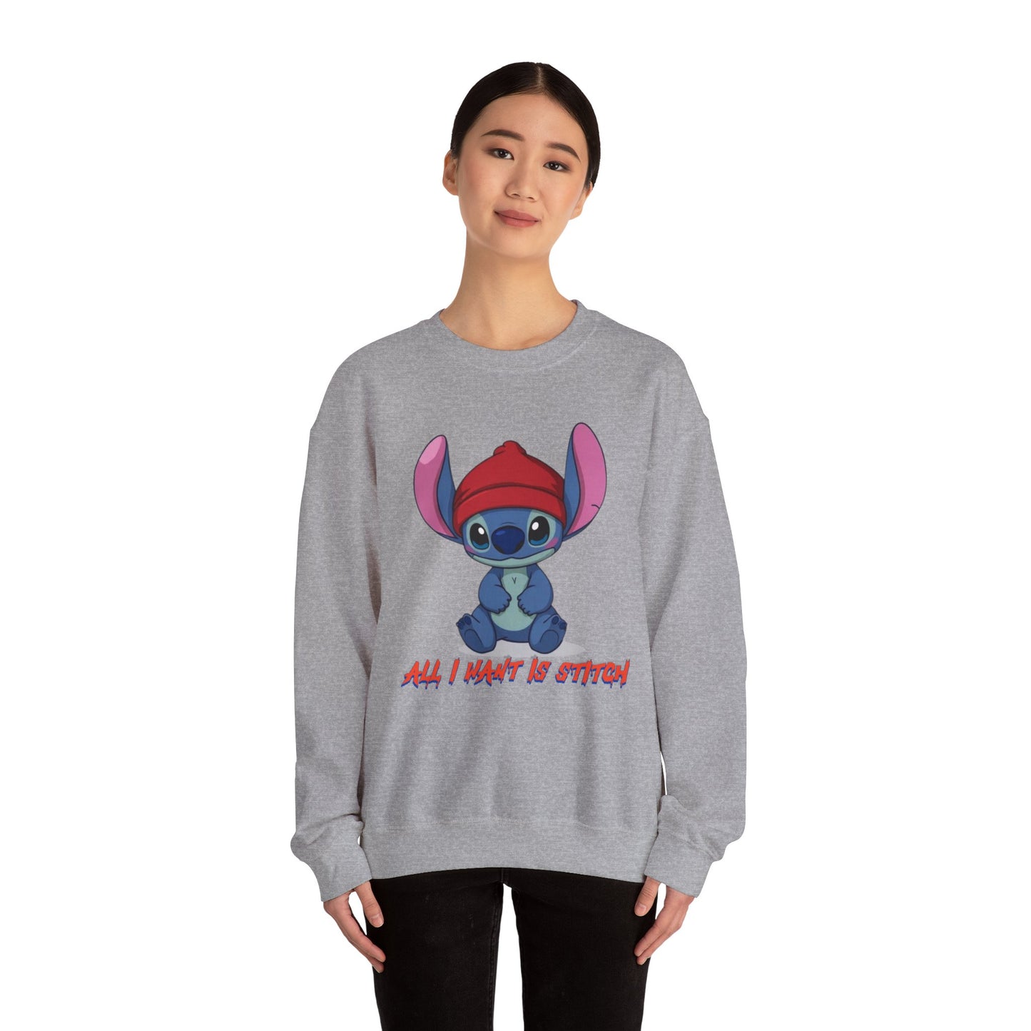 Stitch Cute Crewneck Sweatshirt — “All I Want Is Stitch” Cartoon Pullover