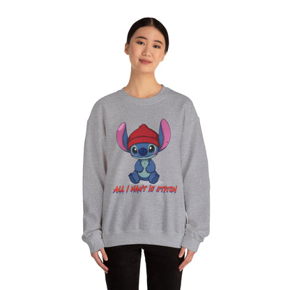 Stitch Cute Crewneck Sweatshirt — “All I Want Is Stitch” Cartoon Pullover