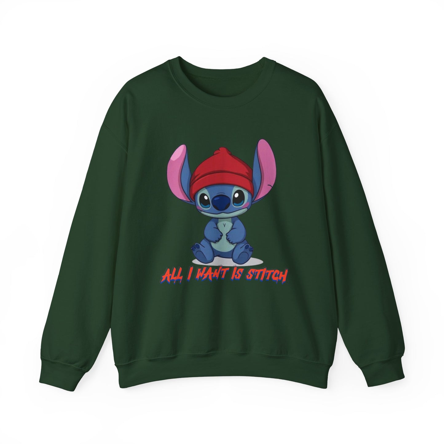 Stitch Cute Crewneck Sweatshirt — “All I Want Is Stitch” Cartoon Pullover