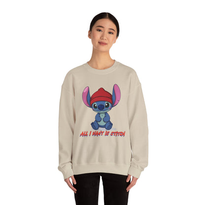 Stitch Cute Crewneck Sweatshirt — “All I Want Is Stitch” Cartoon Pullover
