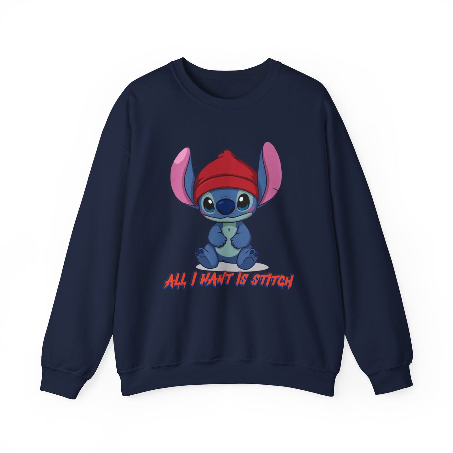 Stitch Cute Crewneck Sweatshirt — “All I Want Is Stitch” Cartoon Pullover