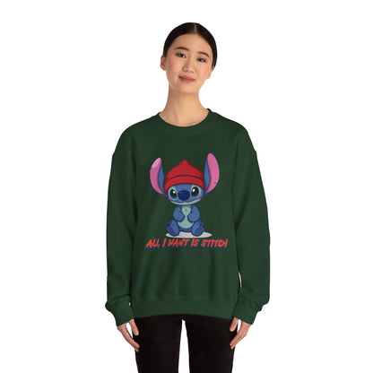Stitch Cute Crewneck Sweatshirt — “All I Want Is Stitch” Cartoon Pullover