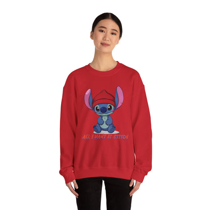 Stitch Cute Crewneck Sweatshirt — “All I Want Is Stitch” Cartoon Pullover