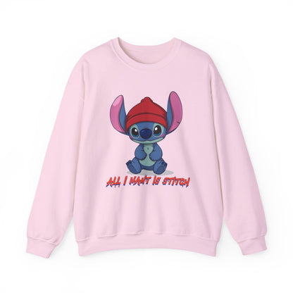 Stitch Cute Crewneck Sweatshirt — “All I Want Is Stitch” Cartoon Pullover