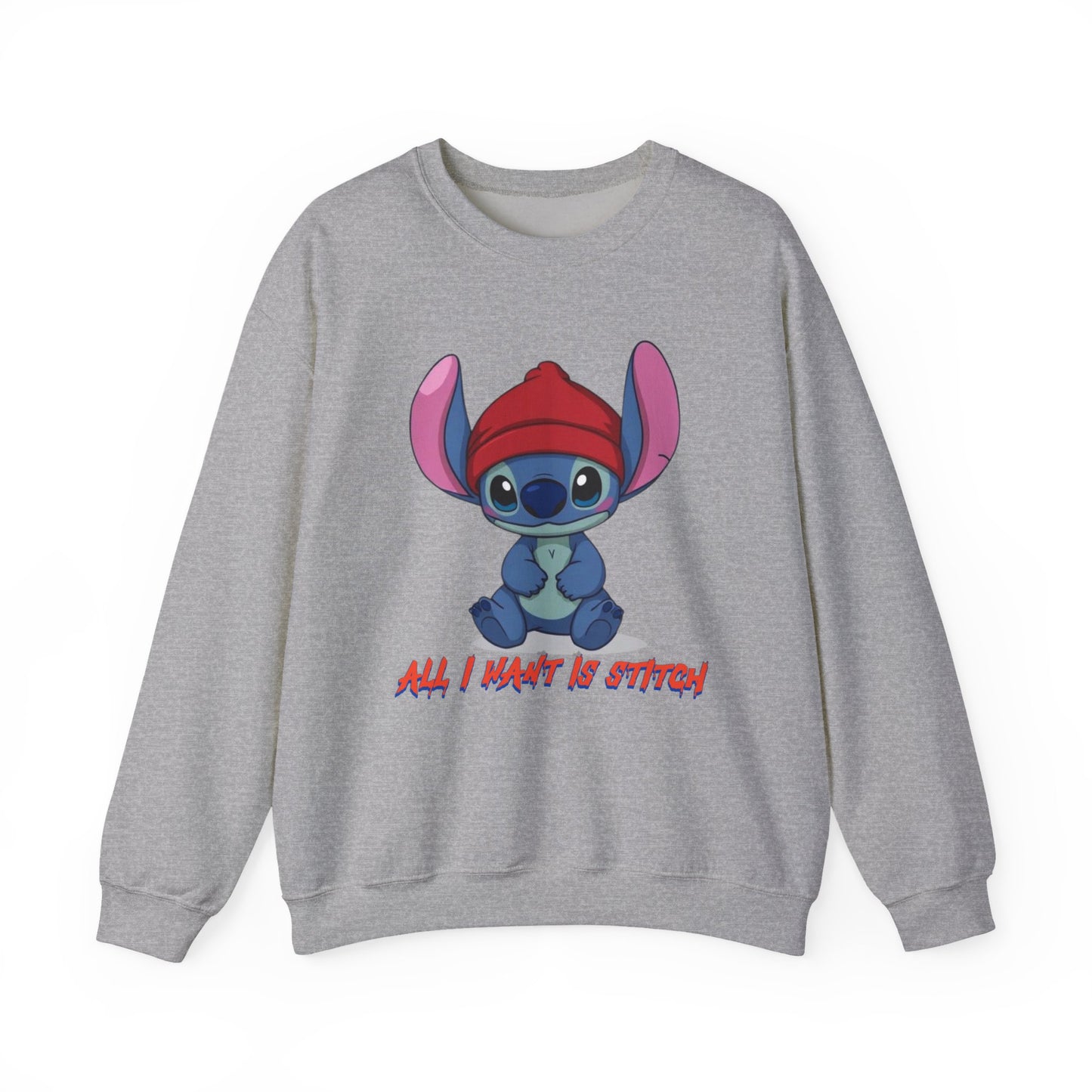 Stitch Cute Crewneck Sweatshirt — “All I Want Is Stitch” Cartoon Pullover