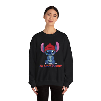 Stitch Cute Crewneck Sweatshirt — “All I Want Is Stitch” Cartoon Pullover