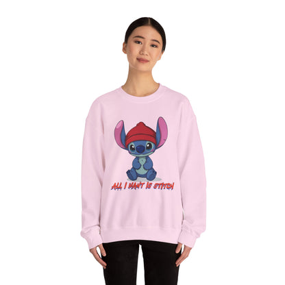 Stitch Cute Crewneck Sweatshirt — “All I Want Is Stitch” Cartoon Pullover