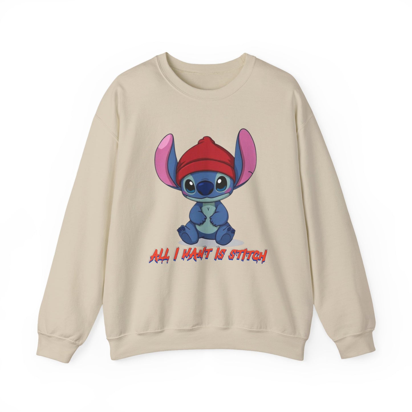 Stitch Cute Crewneck Sweatshirt — “All I Want Is Stitch” Cartoon Pullover