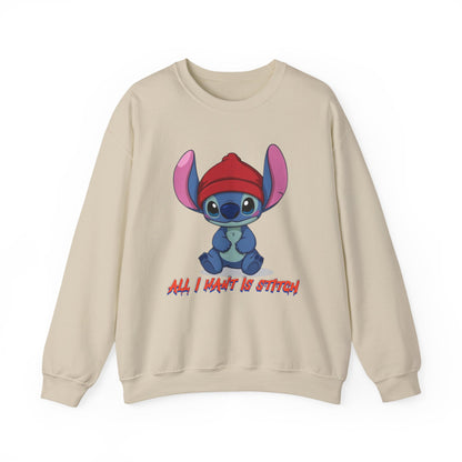 Stitch Cute Crewneck Sweatshirt — “All I Want Is Stitch” Cartoon Pullover
