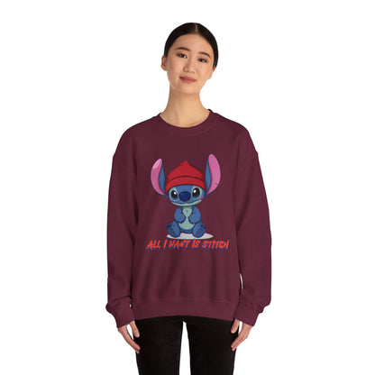 Stitch Cute Crewneck Sweatshirt — “All I Want Is Stitch” Cartoon Pullover