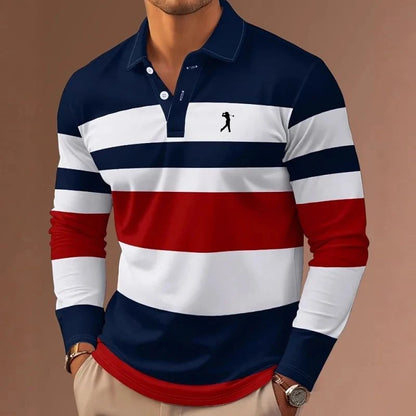 Men's Stripes Rugby Polo Long Sleeve Polo Shirts Collared Shirts Casual School Outdoor Athleisure 3D Print Spring Fall Winter