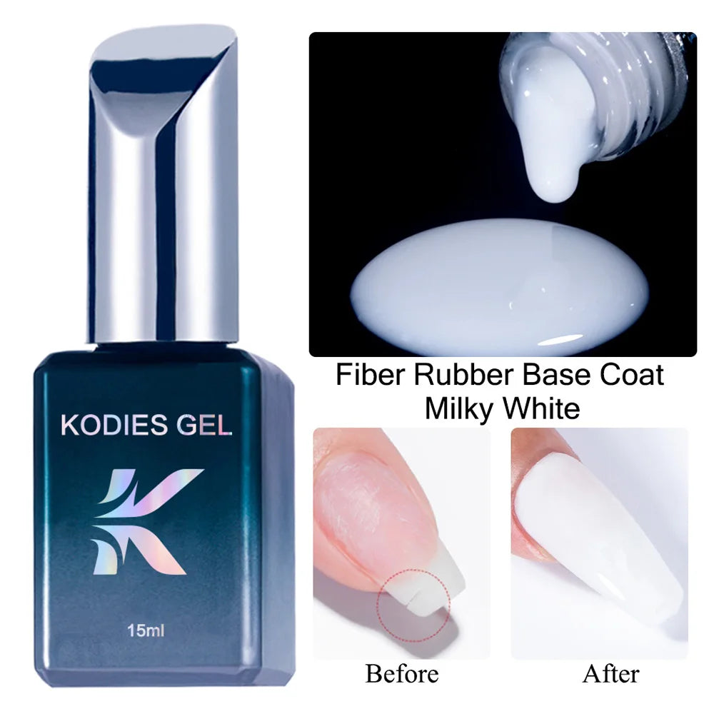 Milky White Magic – KODIES Fiber Rubber Base Coat UV Gel for Strong, Smooth Nails