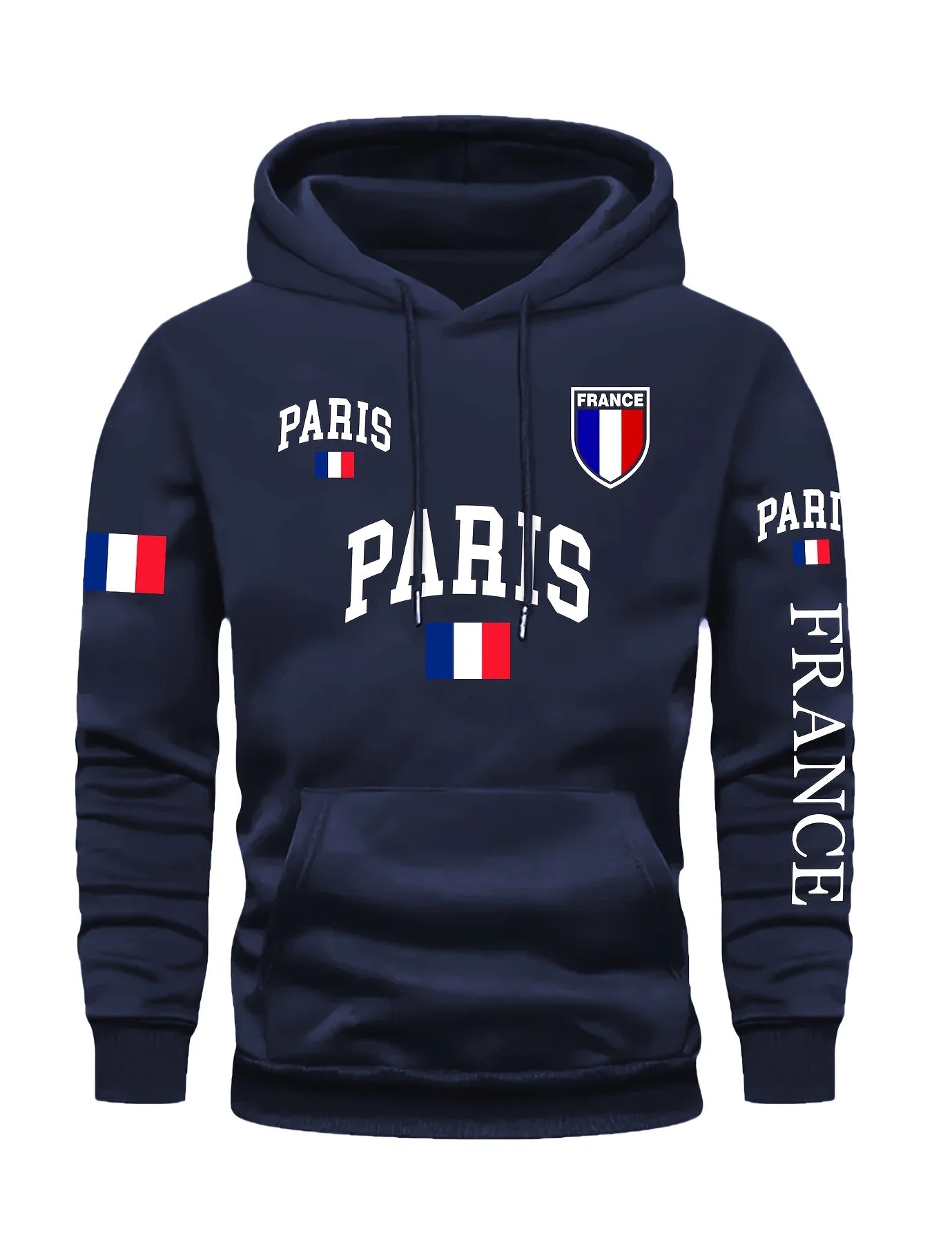 Men's Paris France Flag Letter Graphic Hoodie Pullover Kangaroo Pocket Ribbed Cuffs Machine Washable Autumn Winter Sweatshirt