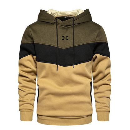 Men's Patchwork Hooded Sweatshirt Hoodies Clothing Casual Loose Fleece Warm Streetwear Male Fashion Autumn Winter Sports Outwear
