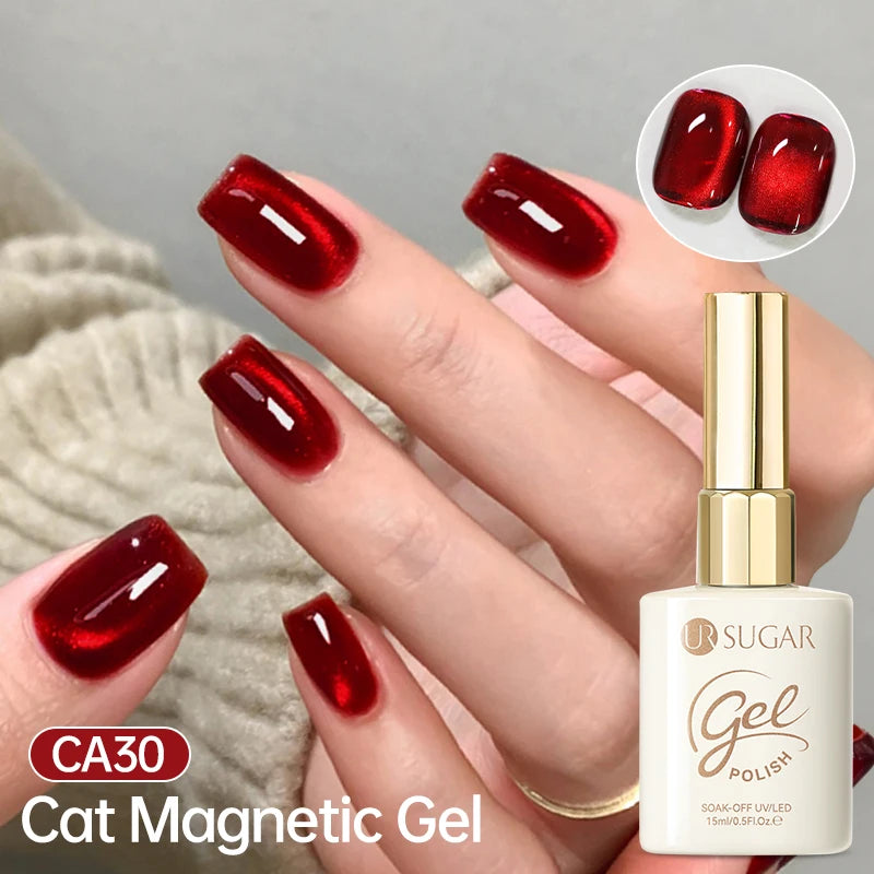UR SUGAR Magnetic Cat Eye Gel Nail Polish – Ruby Red (3 × 15ml)