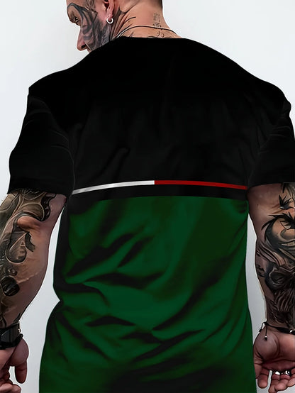Summer 2025 new men's T-shirt 3D printed casual, fashionable and retro black and green polyester men's T-shirt