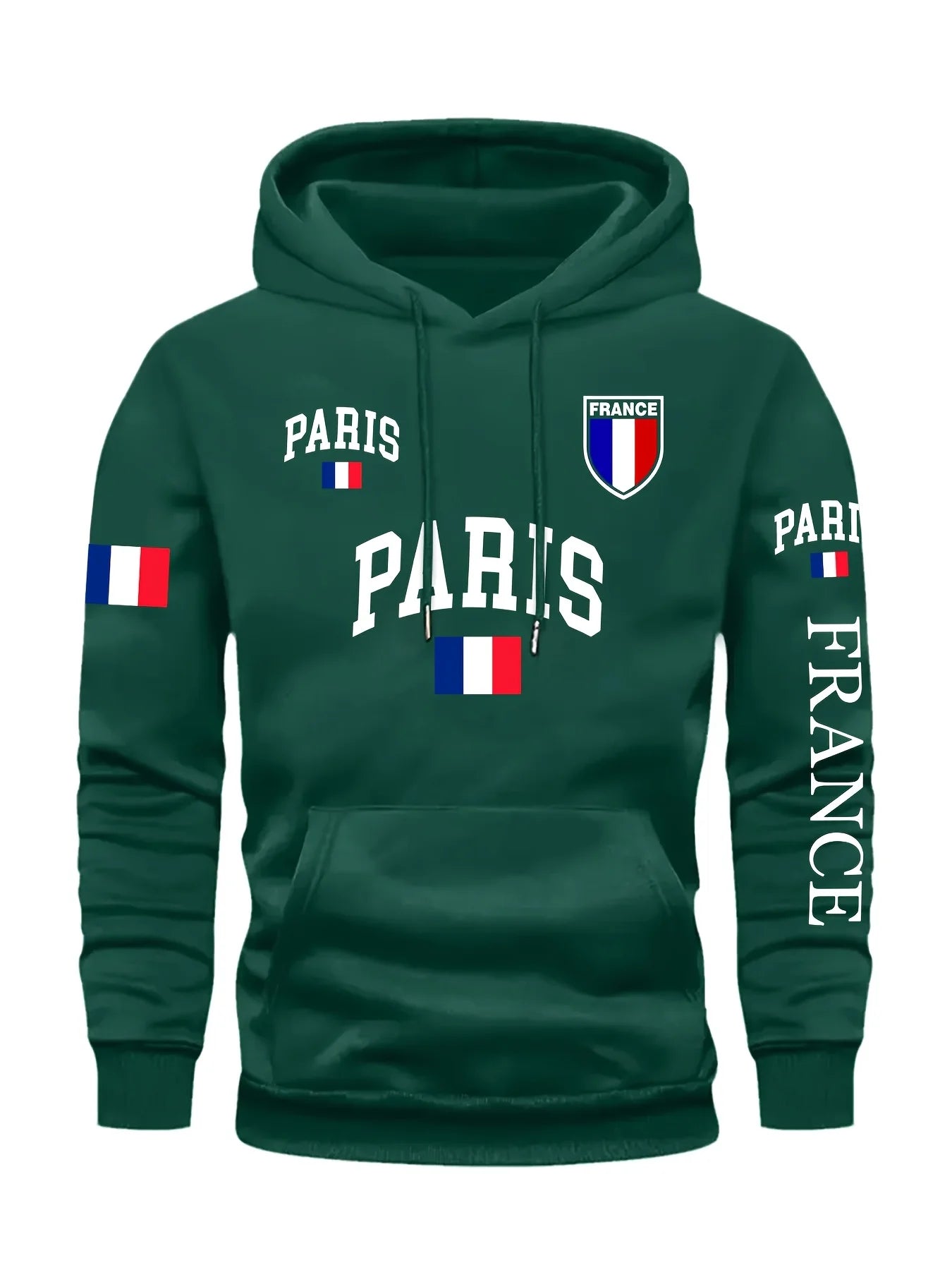 Men's Paris France Flag Letter Graphic Hoodie Pullover Kangaroo Pocket Ribbed Cuffs Machine Washable Autumn Winter Sweatshirt