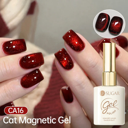 UR SUGAR Magnetic Cat Eye Gel Nail Polish – Ruby Red (3 × 15ml)