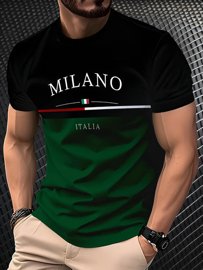 Summer 2025 new men's T-shirt 3D printed casual, fashionable and retro black and green polyester men's T-shirt