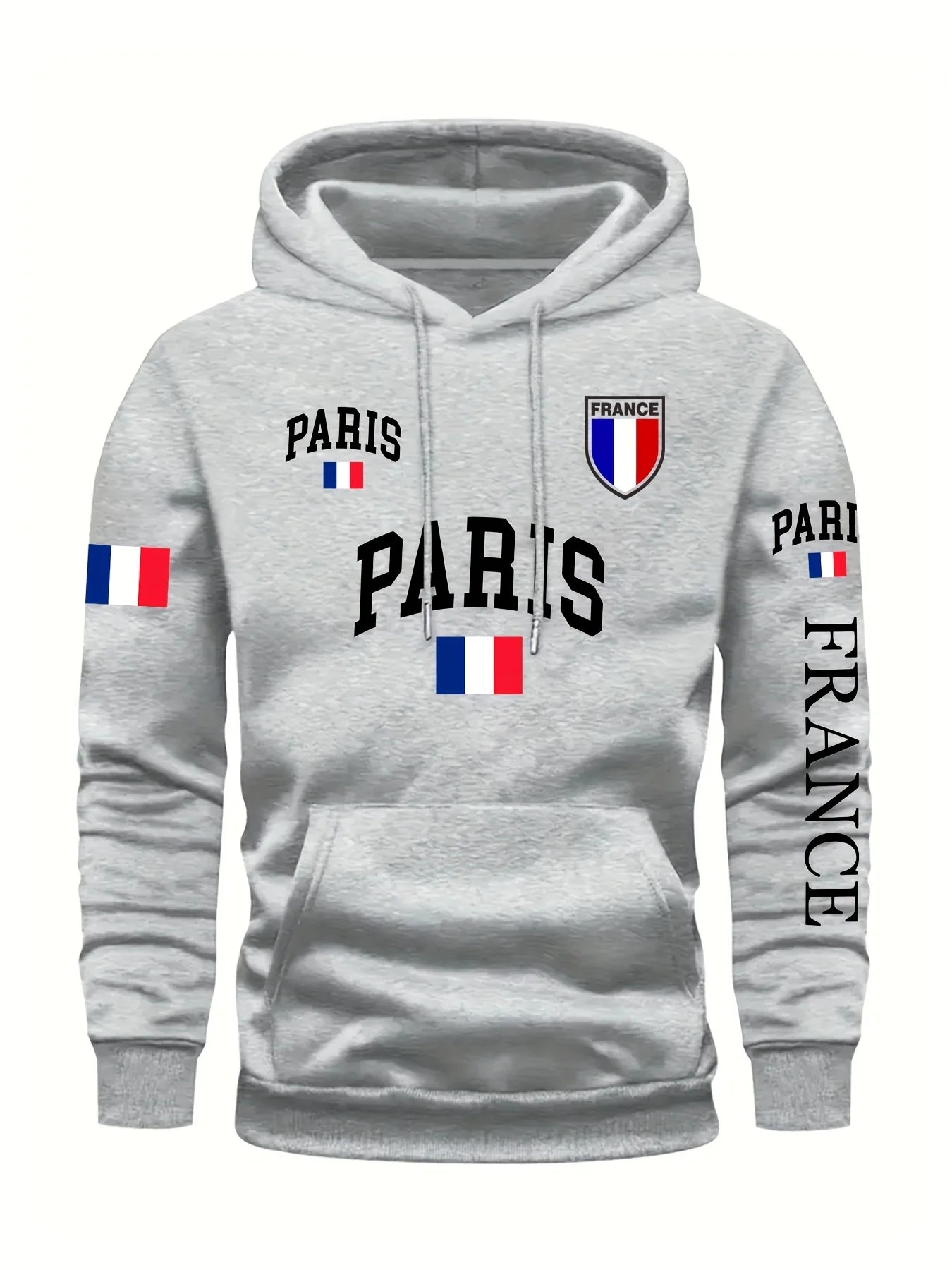Men's Paris France Flag Letter Graphic Hoodie Pullover Kangaroo Pocket Ribbed Cuffs Machine Washable Autumn Winter Sweatshirt
