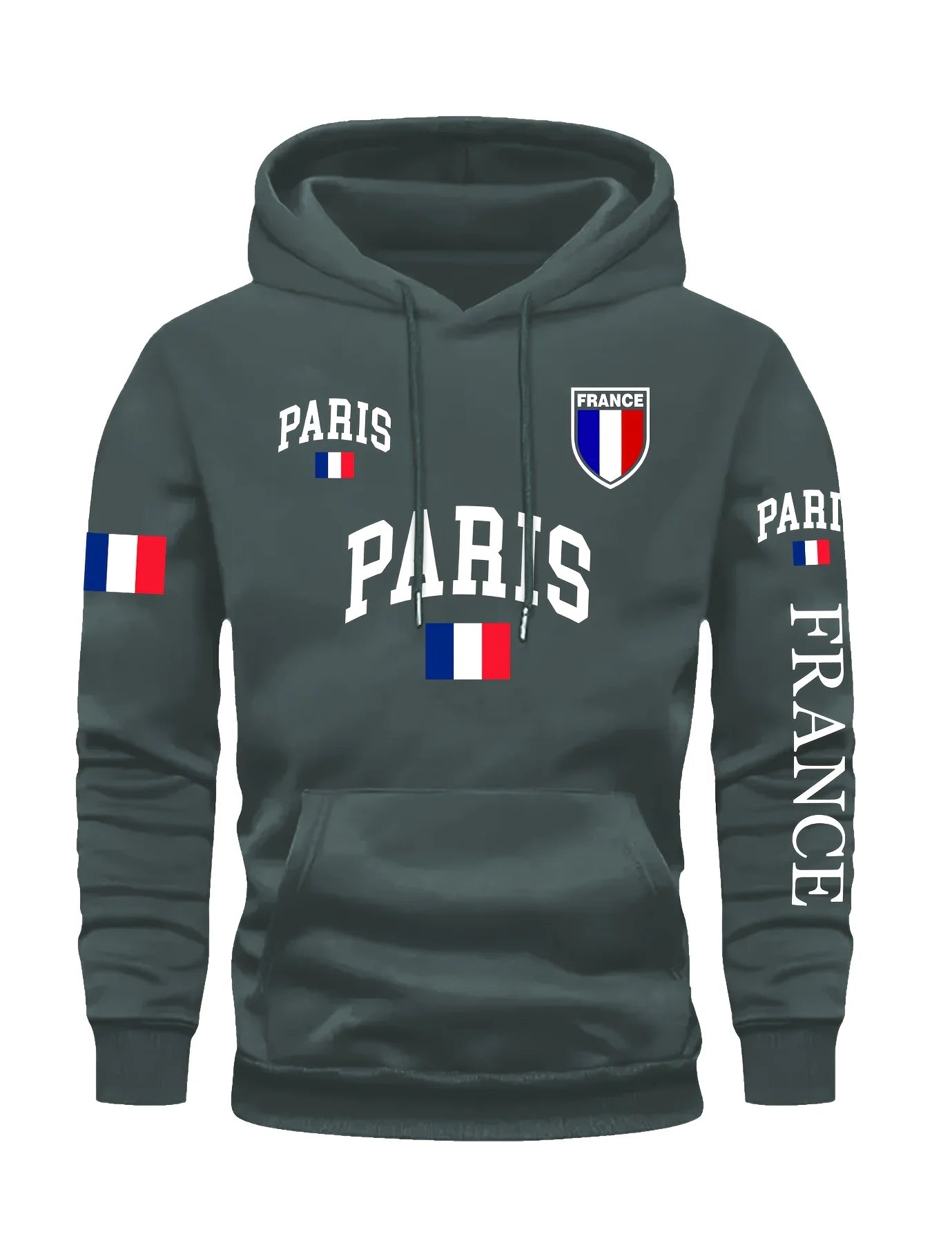 Men's Paris France Flag Letter Graphic Hoodie Pullover Kangaroo Pocket Ribbed Cuffs Machine Washable Autumn Winter Sweatshirt